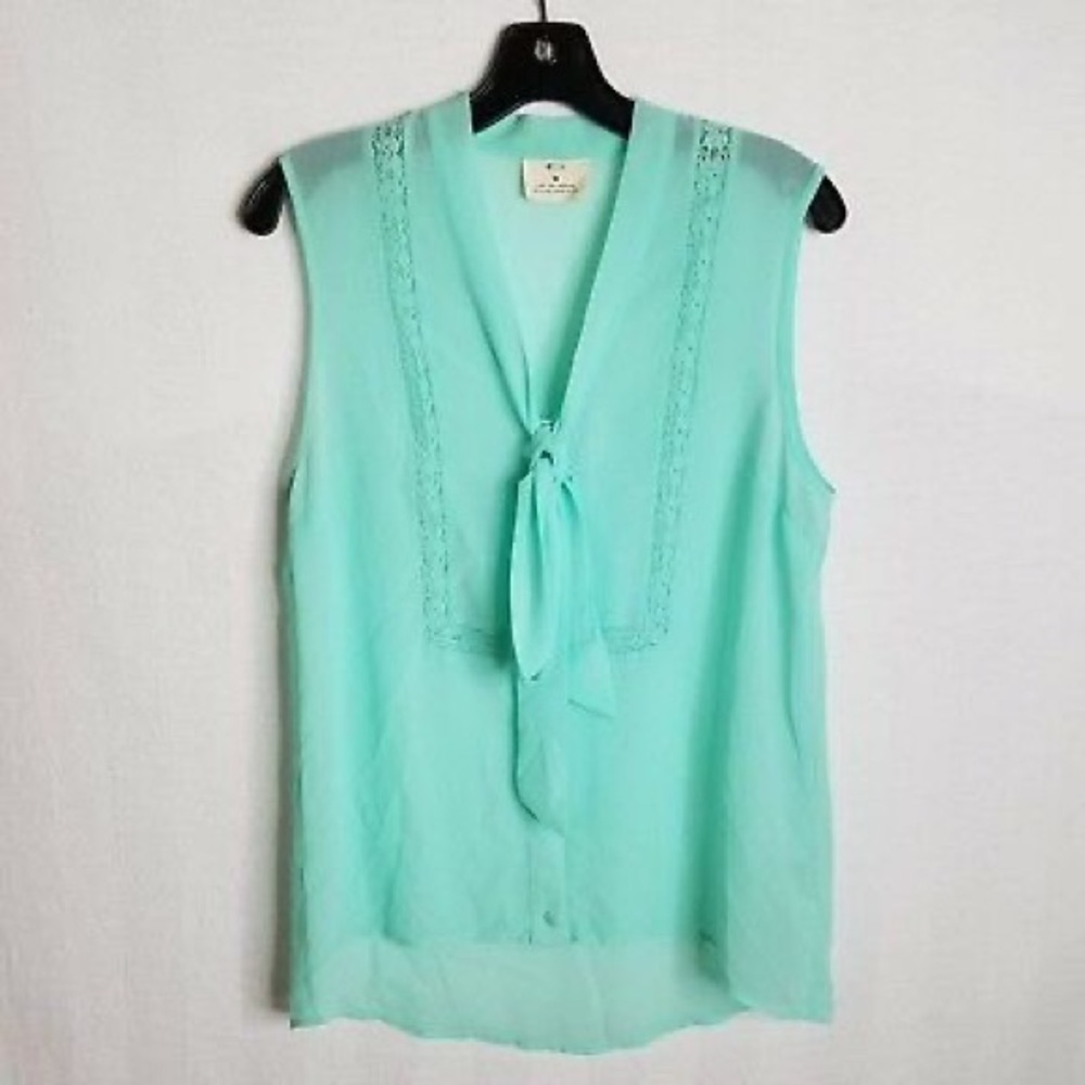 PINS and needles seafoam green tie front sheet top M